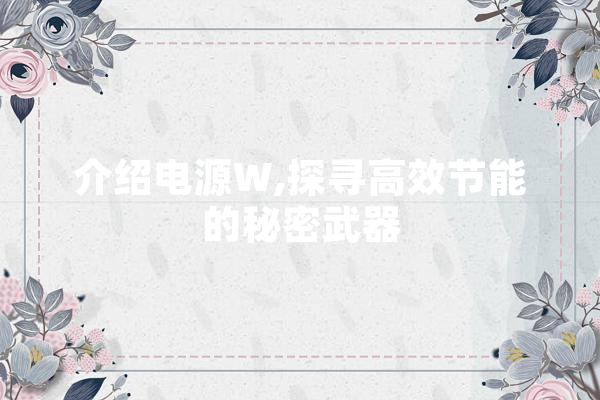 介绍电源W,探寻高效节能的秘密武器