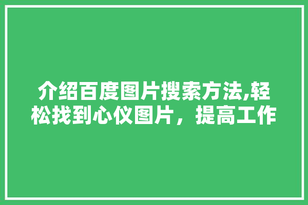 介绍百度图片搜索方法,轻松找到心仪图片，提高工作效率