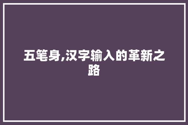 五笔身,汉字输入的革新之路 科技快讯