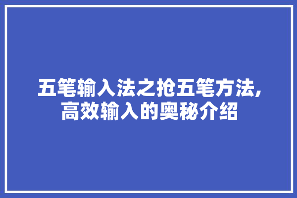 五笔输入法之抢五笔方法,高效输入的奥秘介绍