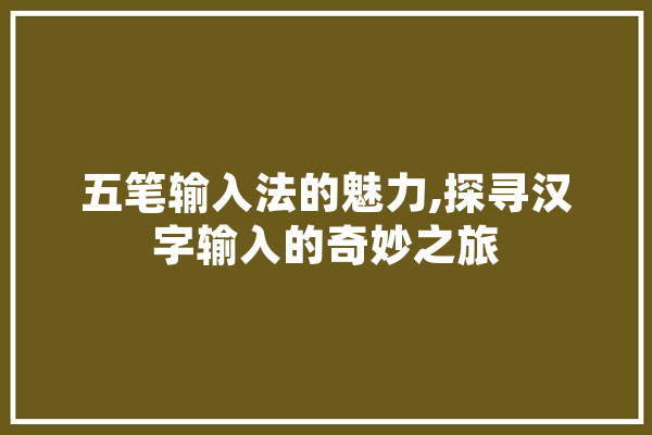 五笔输入法的魅力,探寻汉字输入的奇妙之旅