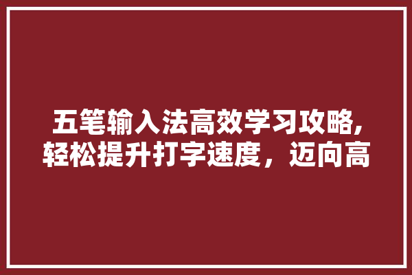 五笔输入法高效学习攻略,轻松提升打字速度，迈向高效办公新时代