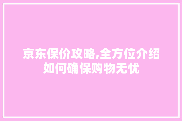 京东保价攻略,全方位介绍如何确保购物无忧 云服务