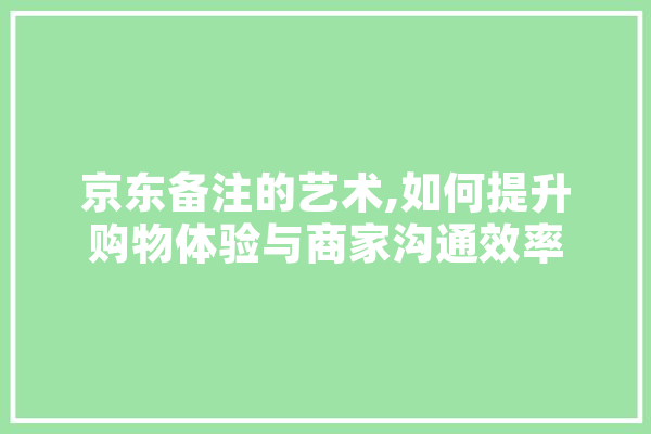 京东备注的艺术,如何提升购物体验与商家沟通效率 智能问答