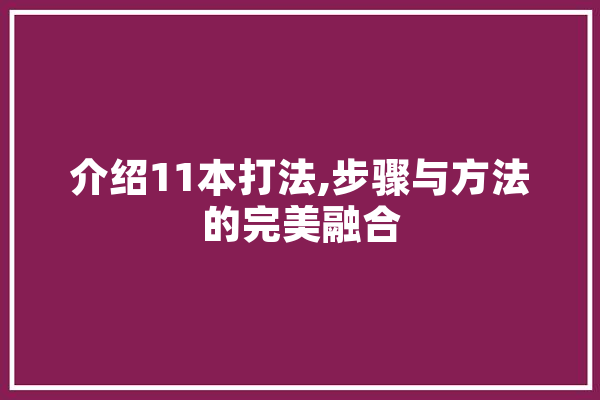 介绍11本打法,步骤与方法的完美融合