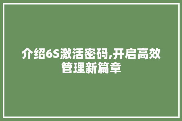 介绍6S激活密码,开启高效管理新篇章