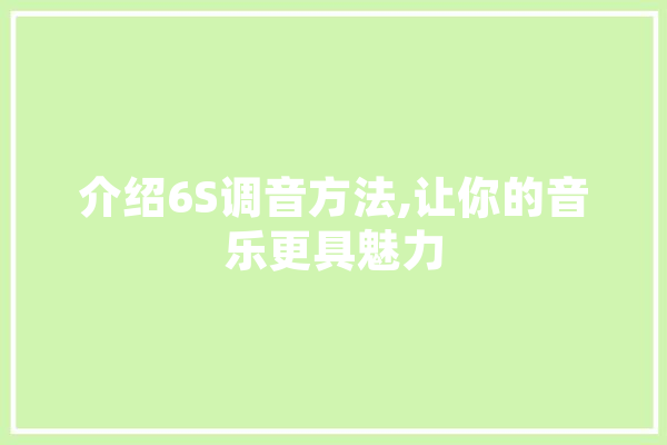 介绍6S调音方法,让你的音乐更具魅力
