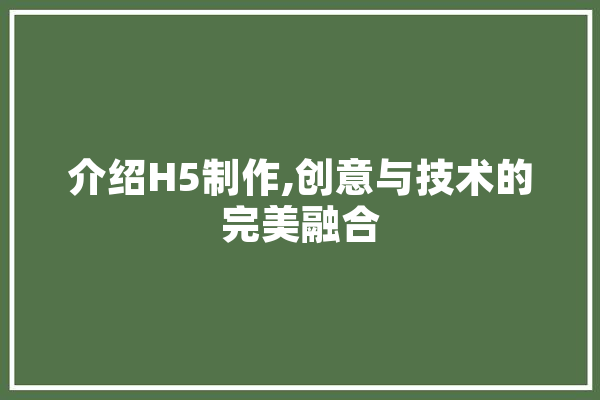介绍H5制作,创意与技术的完美融合