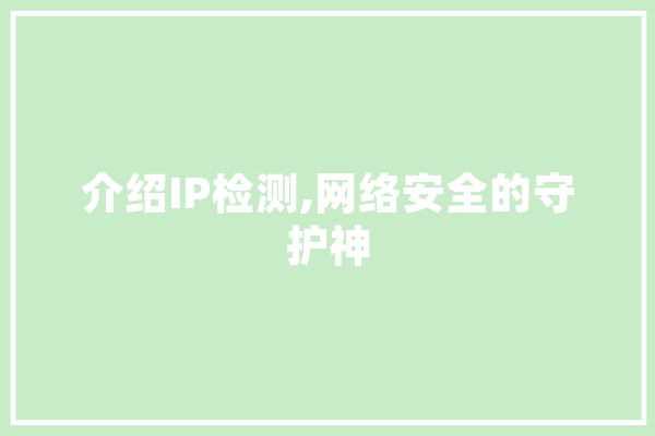 介绍IP检测,网络安全的守护神