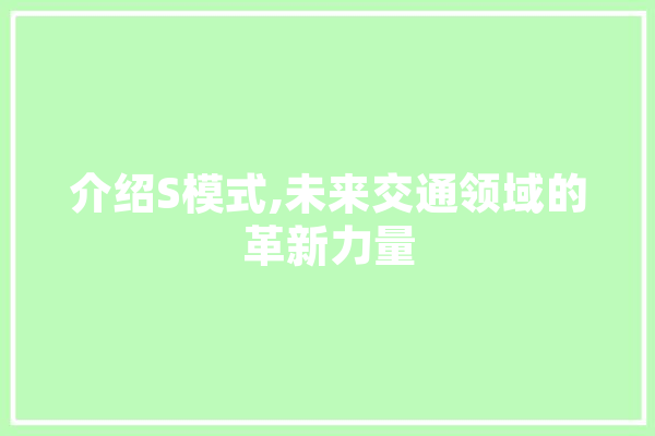 介绍S模式,未来交通领域的革新力量