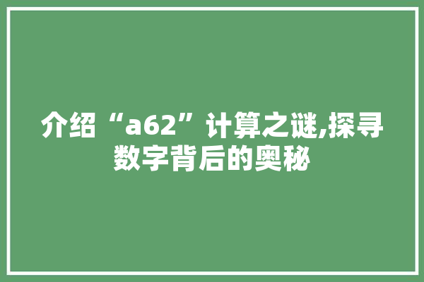 介绍“a62”计算之谜,探寻数字背后的奥秘