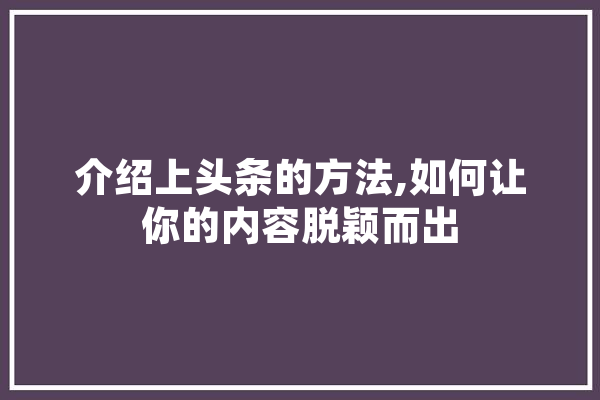 介绍上头条的方法,如何让你的内容脱颖而出 智能助手