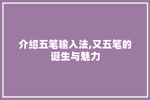 介绍五笔输入法,又五笔的诞生与魅力