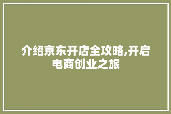 介绍京东开店全攻略,开启电商创业之旅