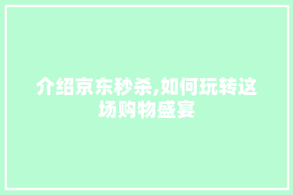 介绍京东秒杀,如何玩转这场购物盛宴