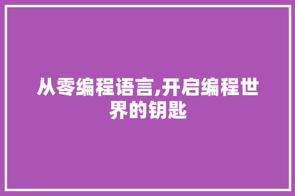 从零编程语言,开启编程世界的钥匙