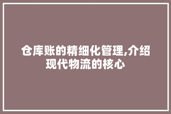 仓库账的精细化管理,介绍现代物流的核心