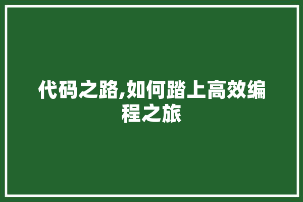 代码之路,如何踏上高效编程之旅