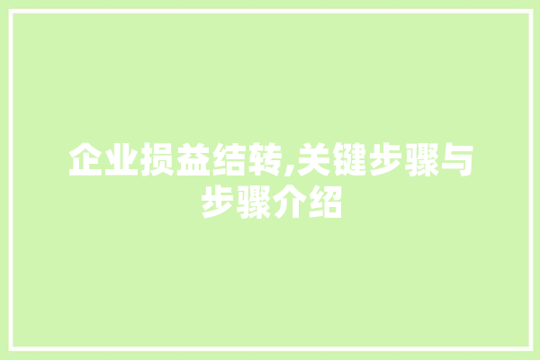 企业损益结转,关键步骤与步骤介绍