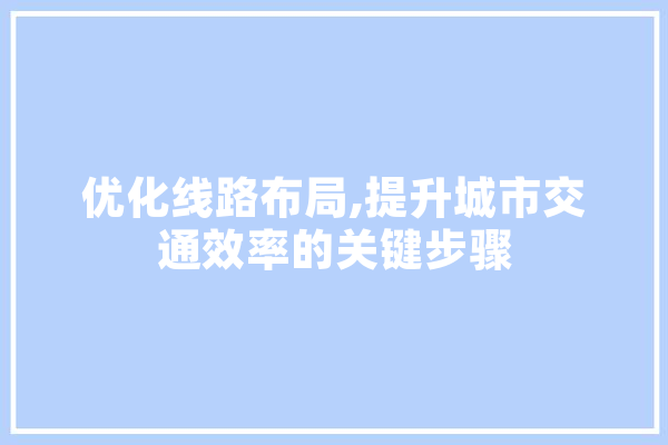 优化线路布局,提升城市交通效率的关键步骤