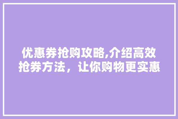 优惠券抢购攻略,介绍高效抢券方法，让你购物更实惠