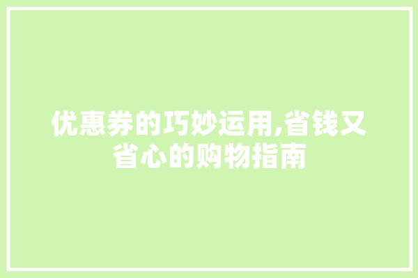 优惠券的巧妙运用,省钱又省心的购物指南
