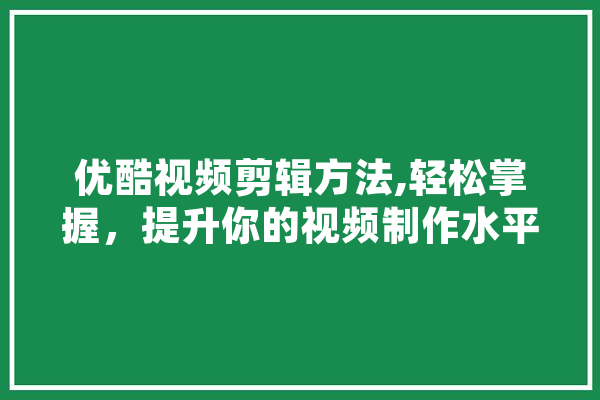 优酷视频剪辑方法,轻松掌握，提升你的视频制作水平