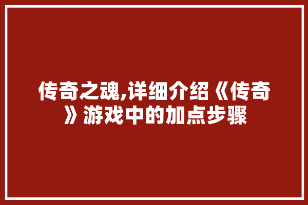 传奇之魂,详细介绍《传奇》游戏中的加点步骤