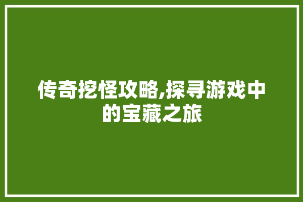 传奇挖怪攻略,探寻游戏中的宝藏之旅 智能助手