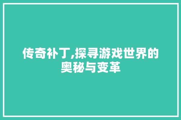传奇补丁,探寻游戏世界的奥秘与变革