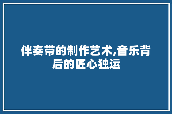 伴奏带的制作艺术,音乐背后的匠心独运
