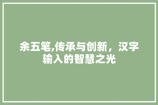 余五笔,传承与创新，汉字输入的智慧之光 智能写作