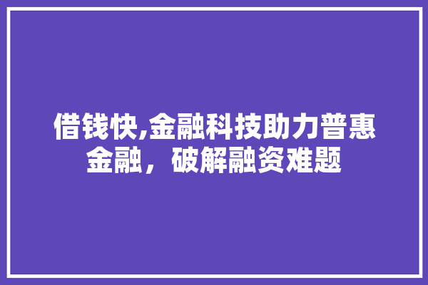 借钱快,金融科技助力普惠金融，破解融资难题