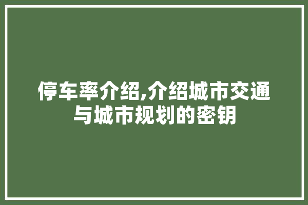 停车率介绍,介绍城市交通与城市规划的密钥