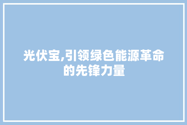 光伏宝,引领绿色能源革命的先锋力量