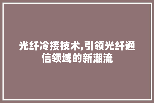 光纤冷接技术,引领光纤通信领域的新潮流