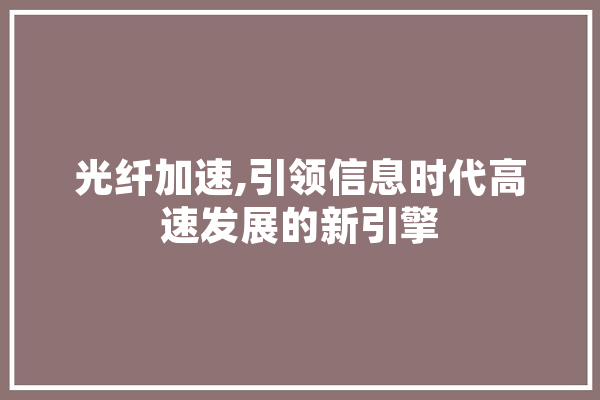 光纤加速,引领信息时代高速发展的新引擎