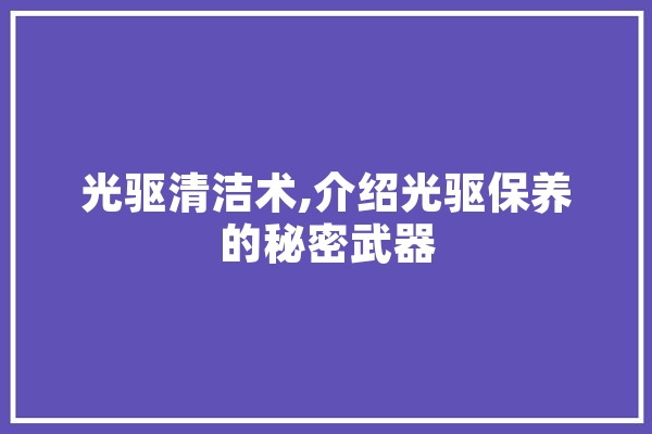 光驱清洁术,介绍光驱保养的秘密武器