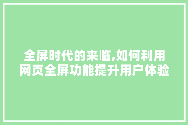 全屏时代的来临,如何利用网页全屏功能提升用户体验