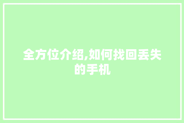 全方位介绍,如何找回丢失的手机