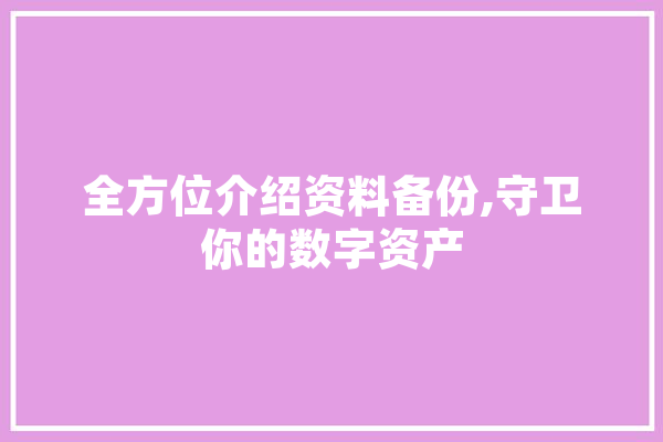 全方位介绍资料备份,守卫你的数字资产