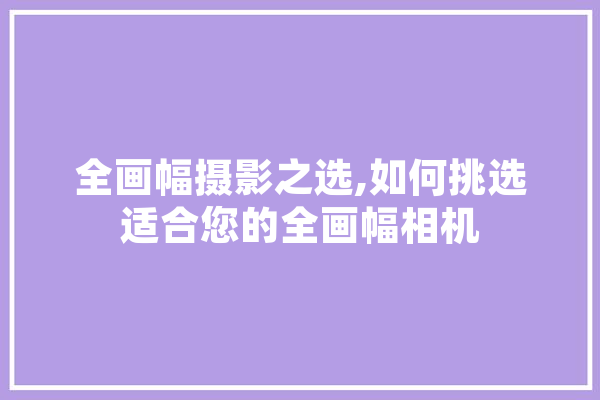 全画幅摄影之选,如何挑选适合您的全画幅相机