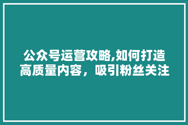 公众号运营攻略,如何打造高质量内容，吸引粉丝关注