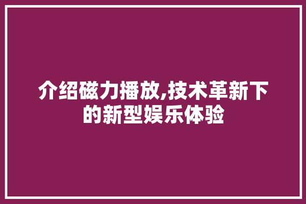 介绍磁力播放,技术革新下的新型娱乐体验