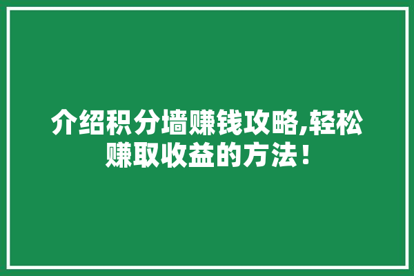 介绍积分墙赚钱攻略,轻松赚取收益的方法！