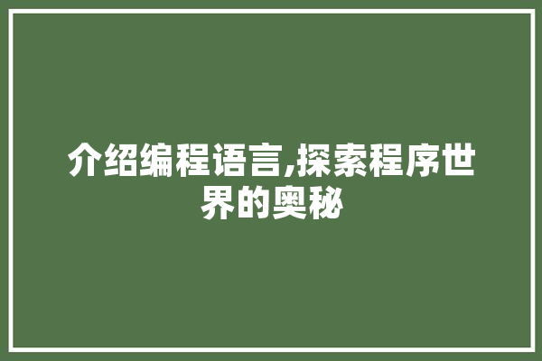 介绍编程语言,探索程序世界的奥秘