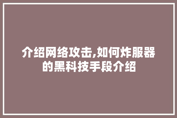 介绍网络攻击,如何炸服器的黑科技手段介绍