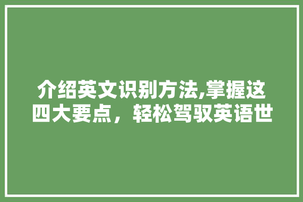 介绍英文识别方法,掌握这四大要点，轻松驾驭英语世界