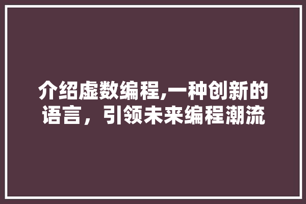 介绍虚数编程,一种创新的语言，引领未来编程潮流 绘影字幕