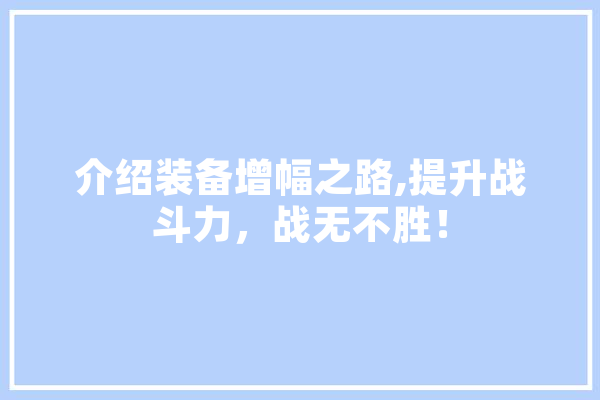 介绍装备增幅之路,提升战斗力，战无不胜！